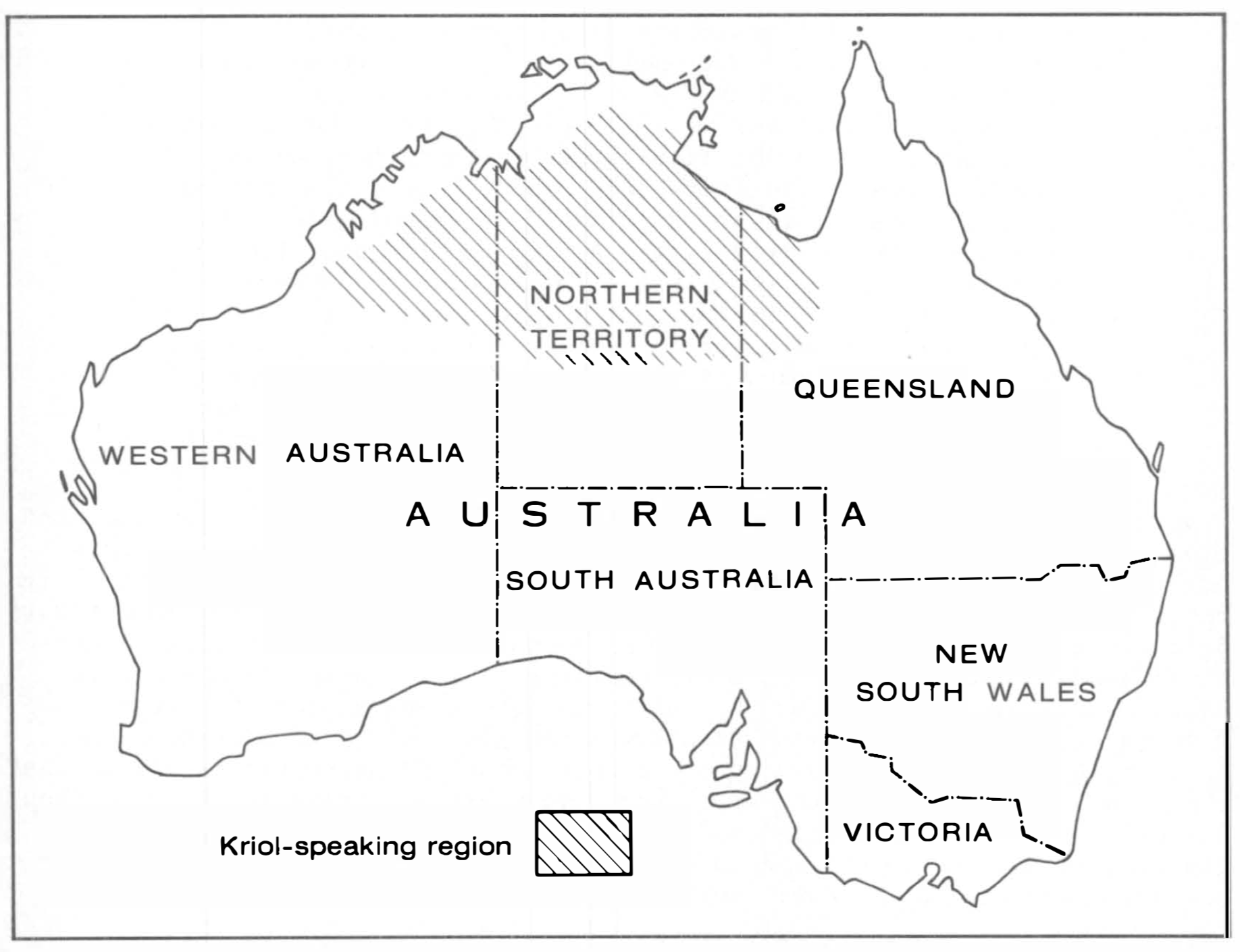 Australia, showing the region in which Kriol is spoken